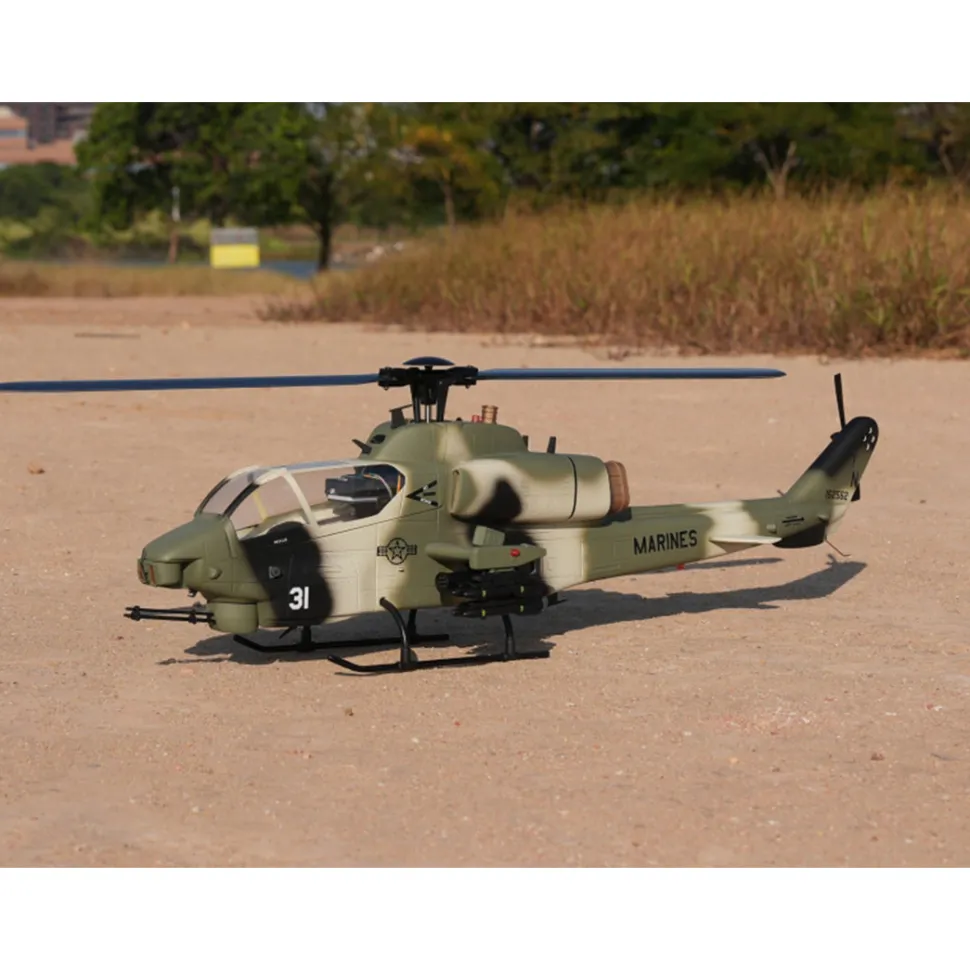 WOLFBUSH&ROBAN AH-1W Cobra 470-Class RC Helicopter-2.4G 6CH Dual-Rotor RC Military Model with GPS Positioning, Synchronized Turret & Left/Right-Hand Control RTF