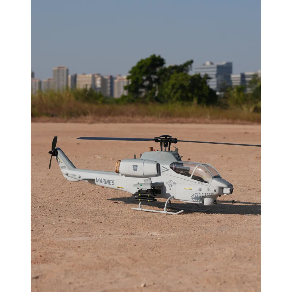 WOLFBUSH&ROBAN AH-1W Cobra 470-Class RC Helicopter-2.4G 6CH Dual-Rotor RC Military Model with GPS Positioning, Synchronized Turret & Left/Right-Hand Control RTF