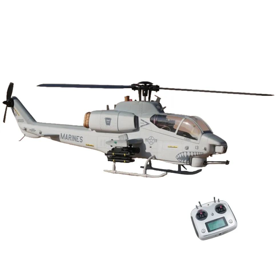 WOLFBUSH&ROBAN AH-1W Cobra 470-Class RC Helicopter-2.4G 6CH Dual-Rotor RC Military Model with GPS Positioning, Synchronized Turret & Left/Right-Hand Control RTF