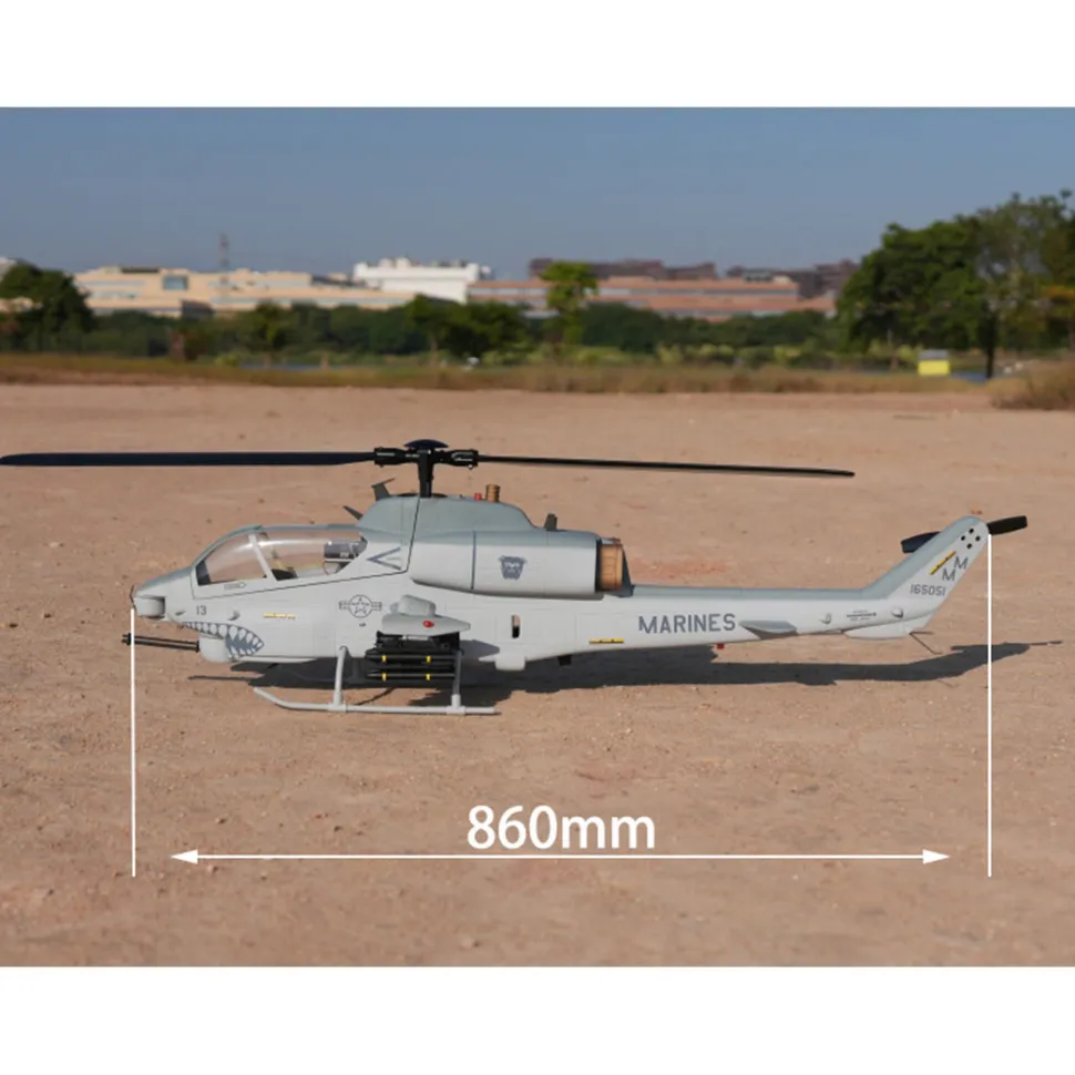 WOLFBUSH&ROBAN AH-1W Cobra 470-Class RC Helicopter-2.4G 6CH Dual-Rotor RC Military Model with GPS Positioning, Synchronized Turret & Left/Right-Hand Control RTF