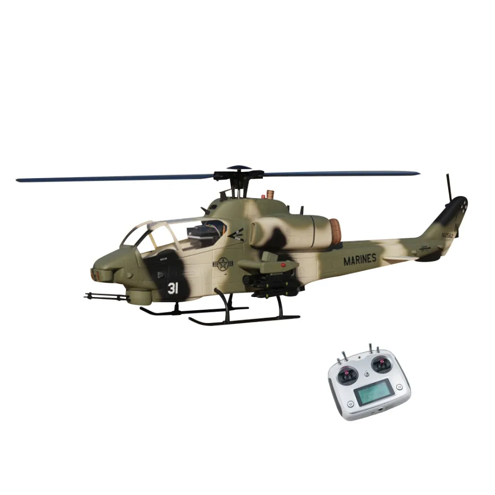 WOLFBUSH&ROBAN AH-1W Cobra 470-Class RC Helicopter-2.4G 6CH Dual-Rotor RC Military Model with GPS Positioning, Synchronized Turret & Left/Right-Hand Control RTF
