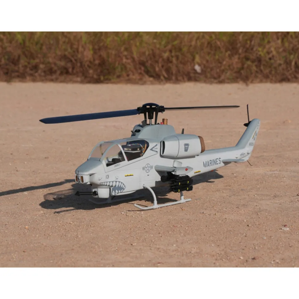 WOLFBUSH&ROBAN AH-1W Cobra 470-Class RC Helicopter-2.4G 6CH Dual-Rotor RC Military Model with GPS Positioning, Synchronized Turret & Left/Right-Hand Control RTF