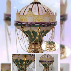 Wooden DIY Dream Hot Air Balloon Steampunk Music Box Model Kit - Handcrafted Gift
