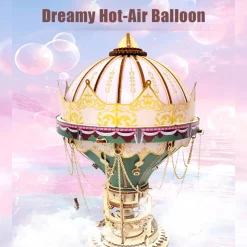Wooden DIY Dream Hot Air Balloon Steampunk Music Box Model Kit - Handcrafted Gift
