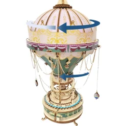Wooden DIY Dream Hot Air Balloon Steampunk Music Box Model Kit - Handcrafted Gift