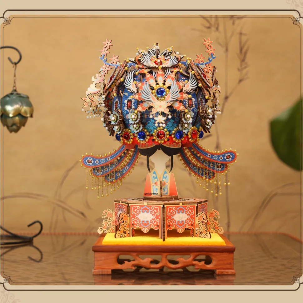 Wooden DIY Phoenix Crown Music Box Model Kit - Christmas Desk Decor