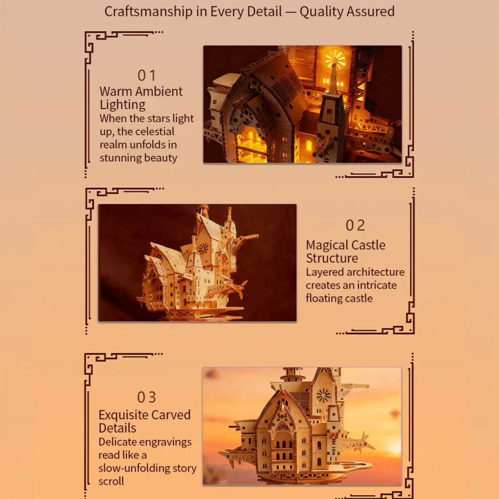 Wooden DIY Sky Sanctuary Castle 3D Model Kit - Desk Decor & Gift