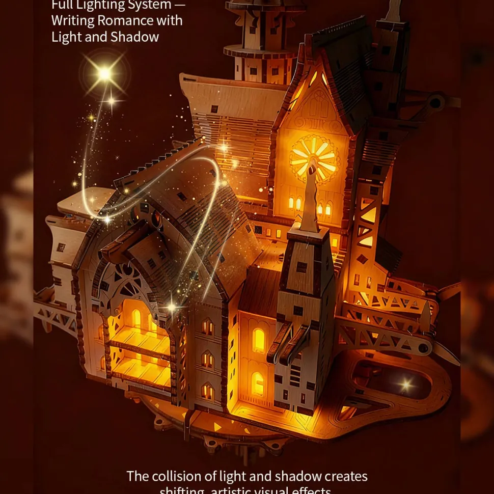Wooden DIY Sky Sanctuary Castle 3D Model Kit - Desk Decor & Gift