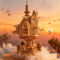 Wooden DIY Sky Sanctuary Castle 3D Model Kit - Desk Decor & Gift