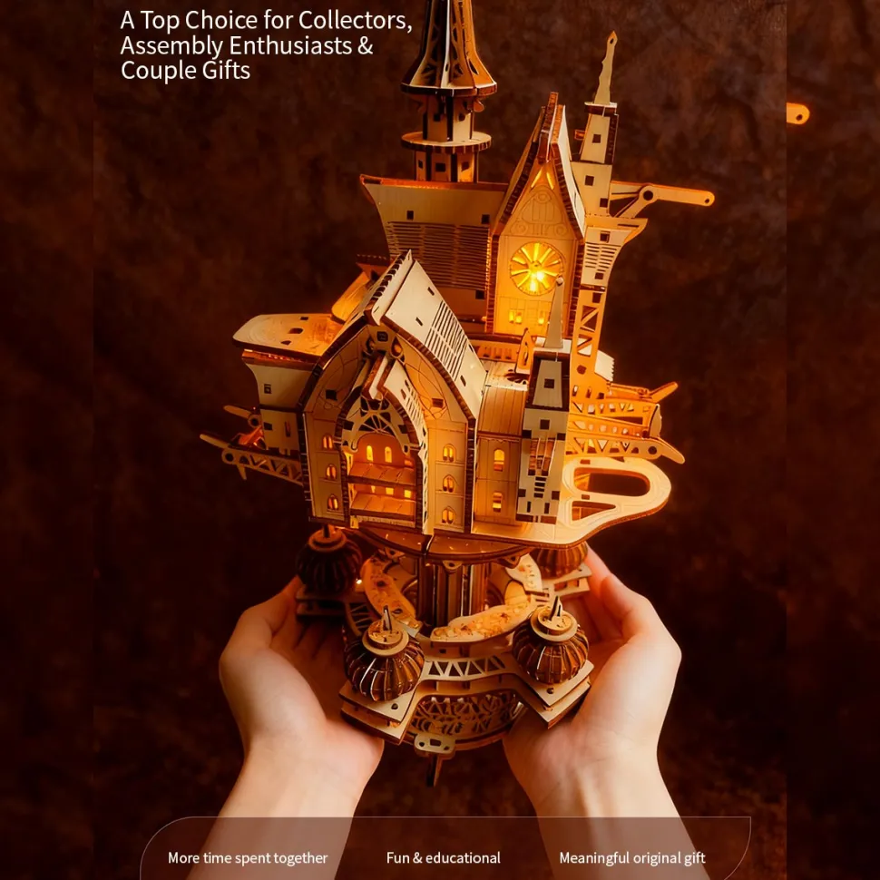Wooden DIY Sky Sanctuary Castle 3D Model Kit - Desk Decor & Gift