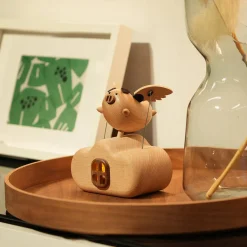 Wooden Illuminated Flying Pig Dynamic Model - Desktop Stress Relief Display (Non-Music Box)