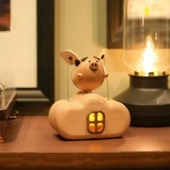 Wooden Illuminated Flying Pig Dynamic Model - Desktop Stress Relief Display (Non-Music Box)