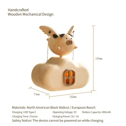 Wooden Illuminated Flying Pig Dynamic Model - Desktop Stress Relief Display (Non-Music Box)