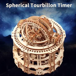 Wooden Tourbillon Timer 3D Assembly Model Kit with Mechanical Transmission