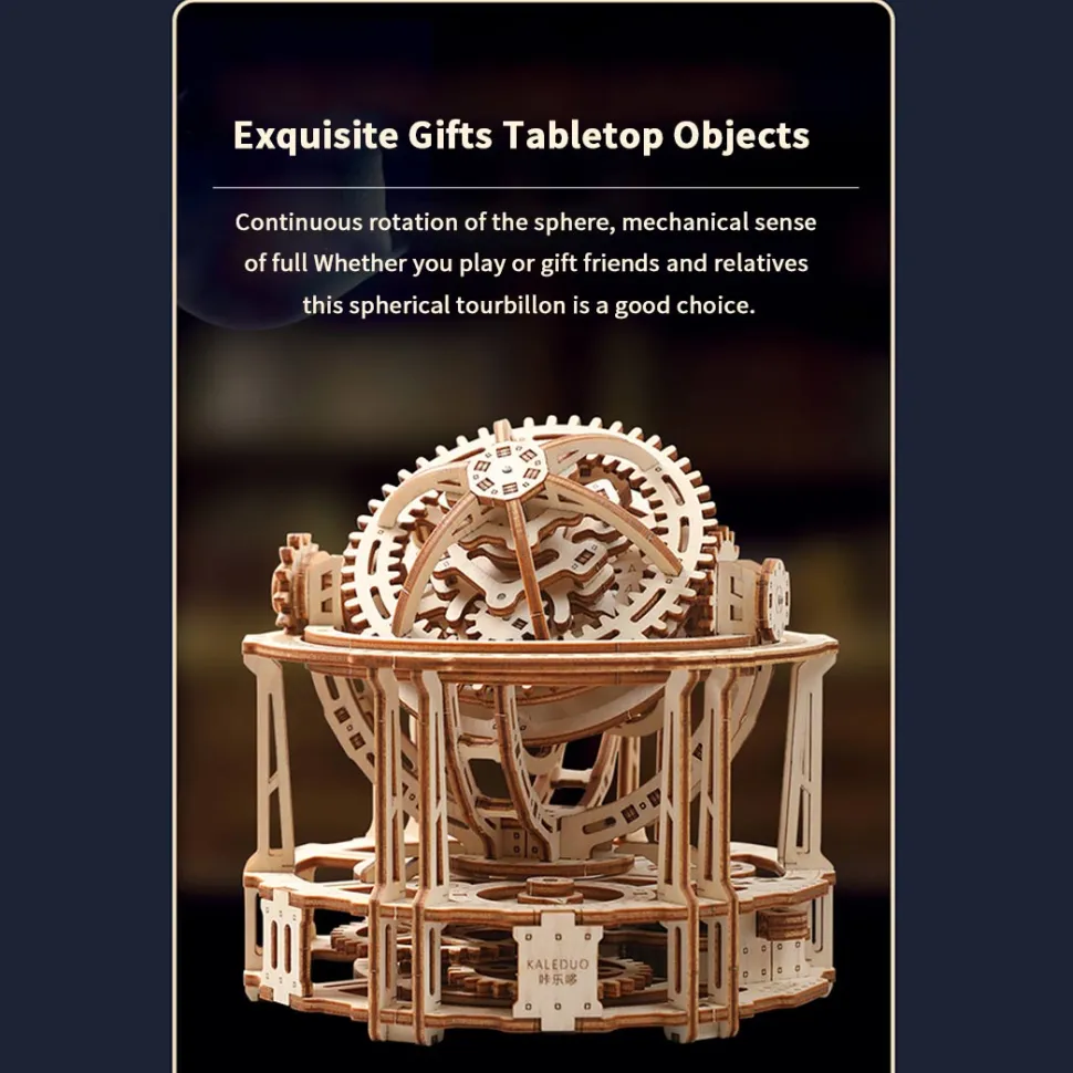 Wooden Tourbillon Timer 3D Assembly Model Kit with Mechanical Transmission