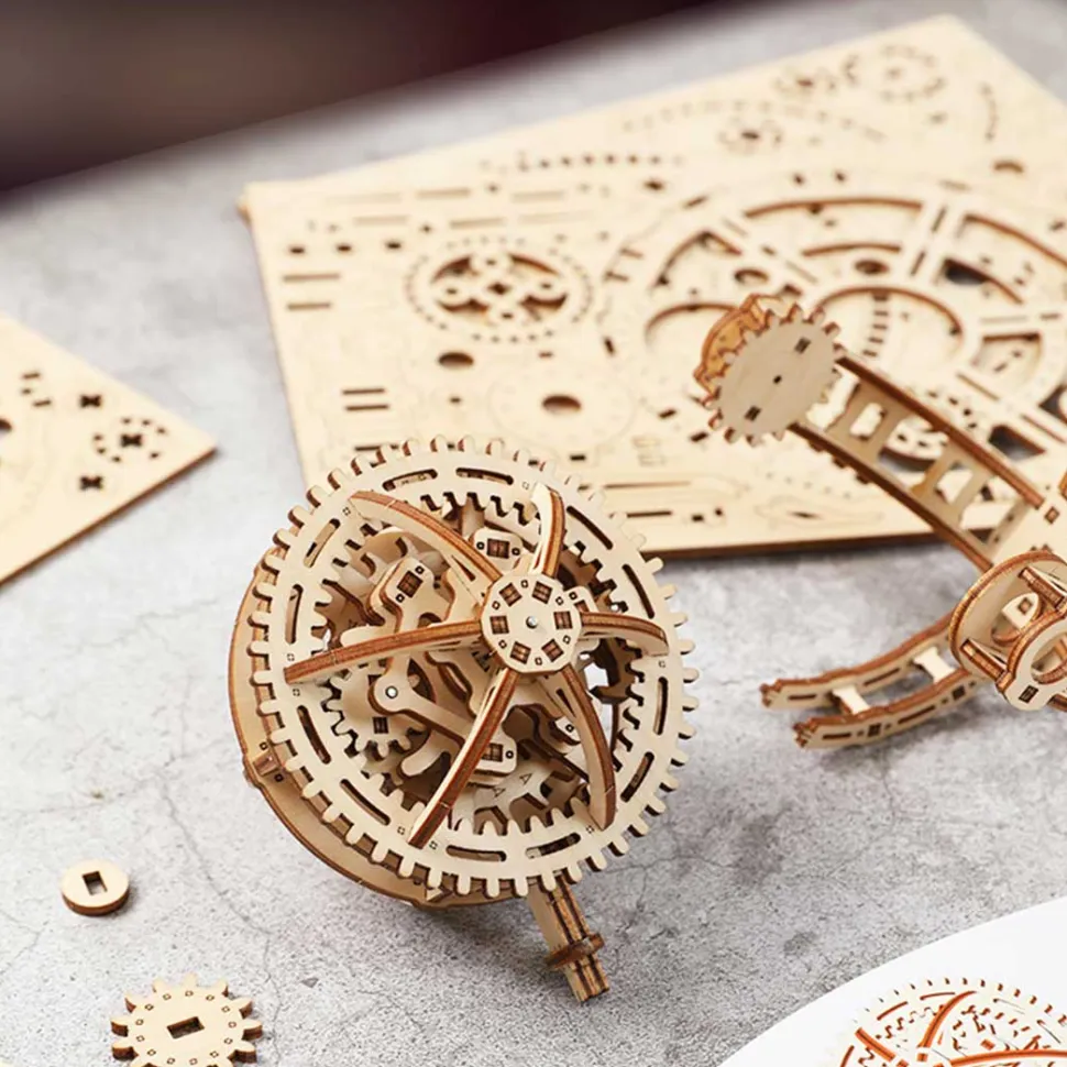 Wooden Tourbillon Timer 3D Assembly Model Kit with Mechanical Transmission