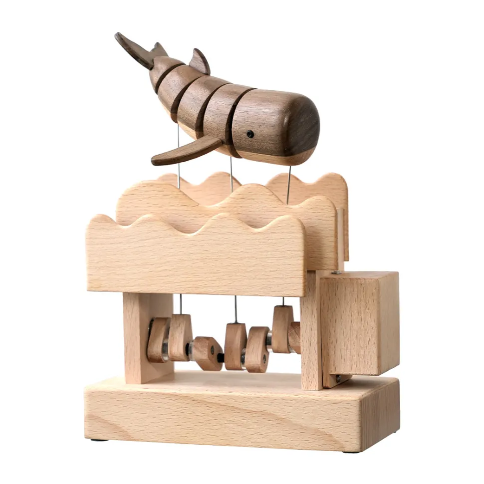 Wooden Whale Dynamic Model - Desktop Stress Relief Display (Non-Music Box)