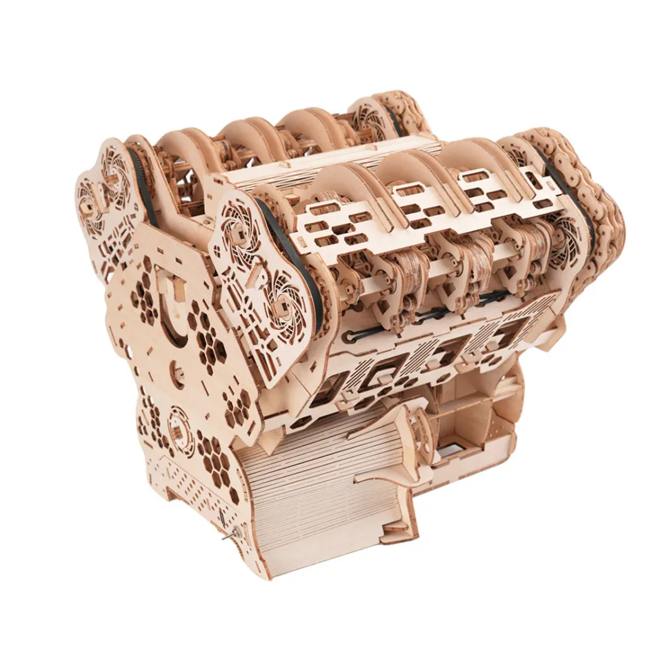 W12 Running Engine Model Kit 1400+ PCS Functional 3D Wooden Mechanical Car Engine