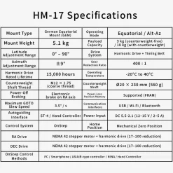 XJ HM-17 Harmonic Equatorial Mount with Hand Controller, Compatible with NINA, ASCAIR