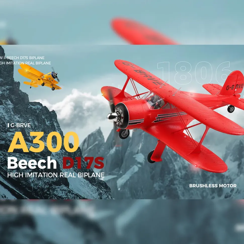 XK A300 Beech D17S Biplane 3D/6G 2.4G 4CH Brushless Scale RC Airplane Model, 550mm Wingspan EPP Fixed Wing Aircraft with Quick Release