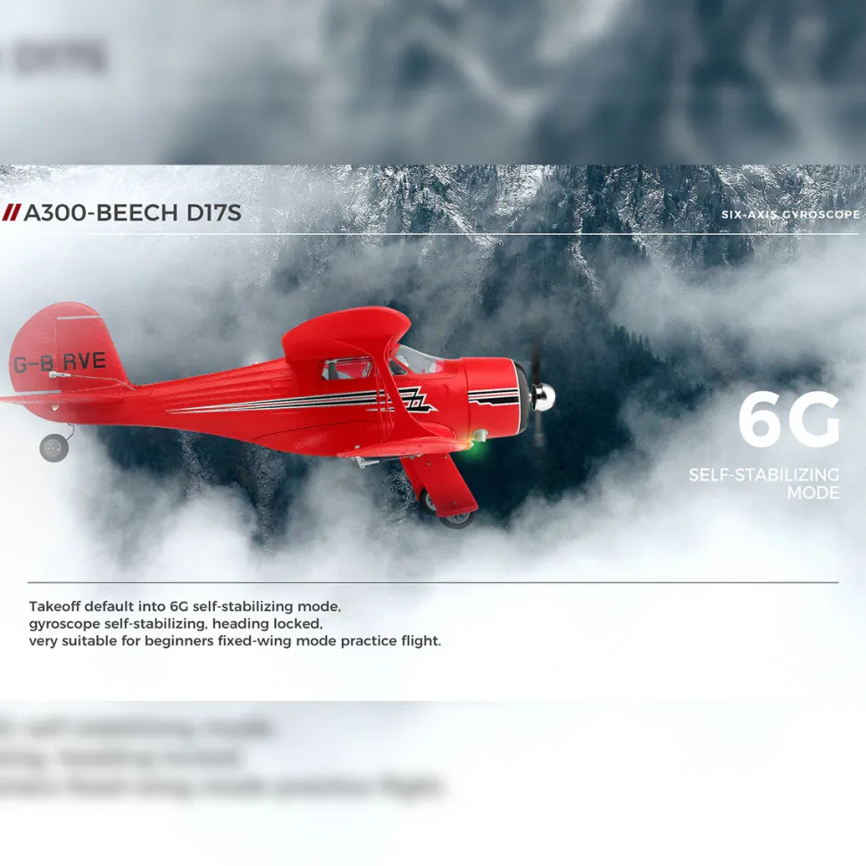 XK A300 Beech D17S Biplane 3D/6G 2.4G 4CH Brushless Scale RC Airplane Model, 550mm Wingspan EPP Fixed Wing Aircraft with Quick Release
