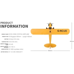 XK A160 J3 3D/6G 2.4G 5CH Brushless Scale RC Airplane Model, 650mm Wingspan EPP Fixed Wing Aircraft with Quick Release