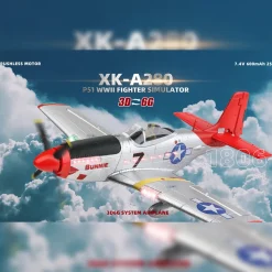 XK A280 P-51 3D/6G 2.4G 4CH Brushless Scale RC Airplane Model, 560mm Wingspan EPP Fixed Wing Aircraft with Quick Release