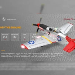 XK A280 P-51 3D/6G 2.4G 4CH Brushless Scale RC Airplane Model, 560mm Wingspan EPP Fixed Wing Aircraft with Quick Release