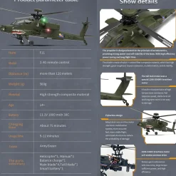 YU XIANG F11 AH64 1/32 Scale 2.4G 6CH BNF Version Helicopter Model