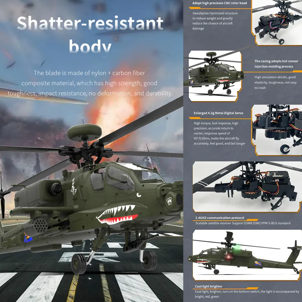 YU XIANG F11 AH64 1/32 Scale 2.4G 6CH BNF Version Helicopter Model