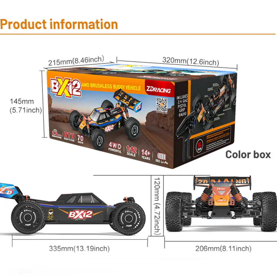 ZD Racing BX-12 1/12 Scale 2.4G RC 4WD Brushless High-Speed Off-Road Car Model with Aluminum Chassis
